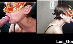 Masked MILF gives a blowjob & swallows the cum to spit it into her hands & lick it greedily 2 views
