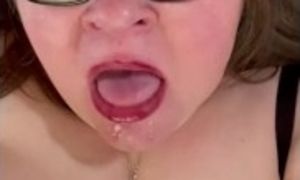 Chubby Lilith sloppy sucks a dildo. OF shegoesdown