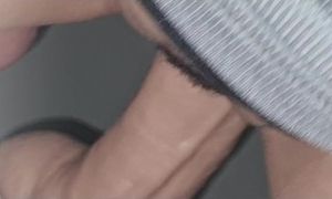 Riding a huge dildo till orgasm while blowing clouds on his dick