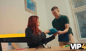 Aroused student with a nice cock nails his curvy ginger teacher during an exam