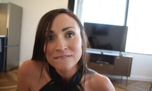 Sexy Buxom Brunette MILF Talks Her Son's Friend Into Fucking Her On Camera For Her 1-st Porn Video
