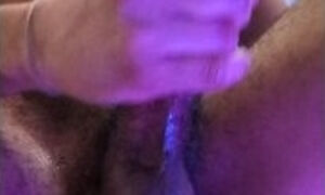 Fit hairy man with a big head cock moans cumming trying a new toy