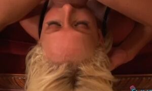 'Tanned and shaved blonde nymph loves a big dick in her tight ass'