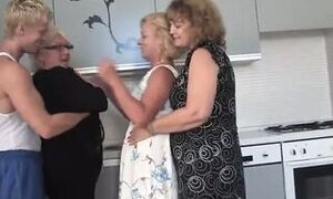 Steamy gang bang-out with aged step moms and youthfull dude