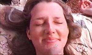 Brunette wife sucks cock and gets facial