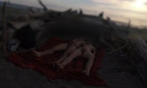Strangers caught my wife touching and masturbating my cock on a public nude beach with cumshot