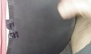 Pantyjob and cum on the wife's balck pantie