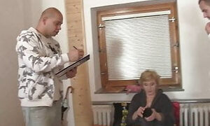 Very hot grandma pleases two delivery men
