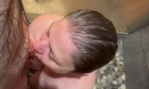 Shower blowjob from hot brunette
