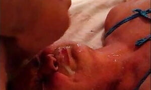 Aged grandmother get jizz on face and throat