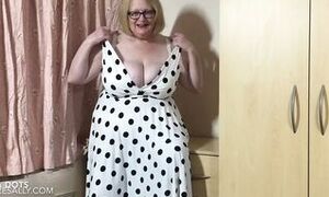 Mature Sally in her fresh polka dot sundress