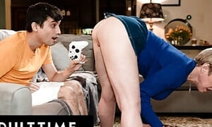 ADULT TIME - Huge Naturals MILF Dee Williams Fucks Stepson's Vibrating Controller While He Plays!