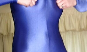 Stunning Natalie in Blue latex gimp costume