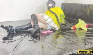 Fejira com Raincoat JK self bondage and gas mask vibrator orgasm