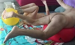 Real amateur couple, passionate sex in the bedroom. Erotic massage with oil on the body.
