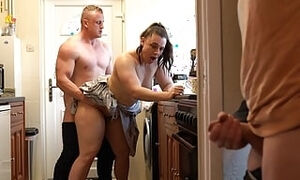 Cuckold Husband Watches Wife Get Fucked Hard and Creampied as He Jerks in the Corner