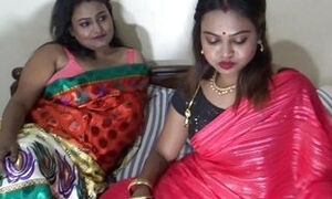 Two unsatisfied house wife met and made a superb lesbo session with all dirty talk in Hindi