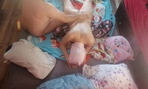 Erotic massage with oil on the body. Sensual oral sex with amateur wife