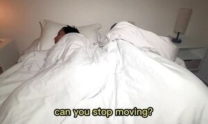 stepmom and stepson share bed and have sex. English subtitles