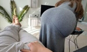 Step Mom caught Step Son with boner while cleaning and helped him cum on her big round ass