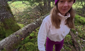 Busty teen had quick fuck with him in the woods POV