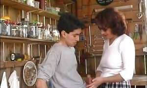 Hairy Mature Cougar Gets Banged and Facialized by the Young Gardener and Papy