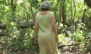 Natural titted German lady gets her muff destroyed in the middle of the woods