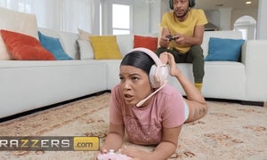 Black Stepbrother Gaming with Sis – Busty Stepmom Seduces & Fucks Him Hard in Kitchen Then Bed