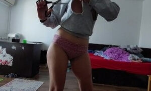 Amateur wife dancing naked around the house. Latina hairy pussy, big tits.