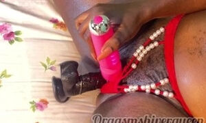 Wet pussy African stepmom fucks her tight pussy with huge black dildo