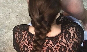 Plumper oral job. Braided hair. Dark-haired wifey