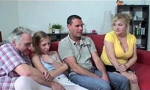 Foursome sex with busty granny