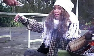Homeless lady pleading for elder schlong