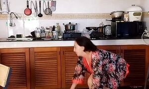 Housewife in pantyhose in the kitchen. Naked maid gets an orgasm while cooking. 3