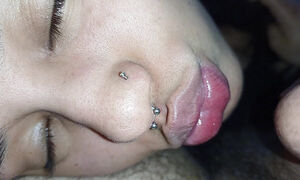 SMEARING HER BIG LIPS WITH LOTS OF