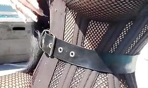 Anal queen in fishnets without panties and bra showing body