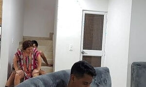 I fuck my stepsister and her husband doesn't notice anything. Part 2. We fuck on the stairs