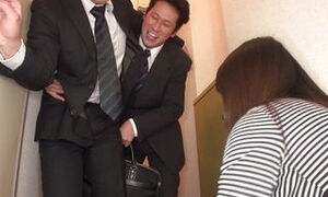 Japanese milf slut gives her cunt to her husband's coworker at dinner time!