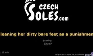 Cleaning her dirty bare feet (dirty socks, dirty feet, foot worship, foot washing, foot massage)