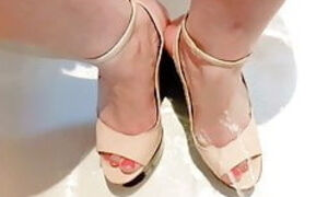 Piss on BBW Wife Wedges Feet Heels