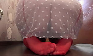 The camera watches from the side&comma; as a busty milf fucks with a dildo and records a video&period; Gorgeous big tits&period;