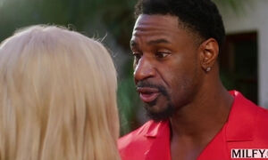 Greedy blonde milf can't get enough of this tremendous black pipe outdoor