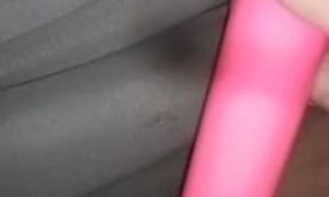 Using pink vibe on tight pussy