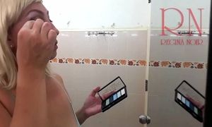 Housewife does makeup in the bathroom. The stranger fucks the lady. Cam 2