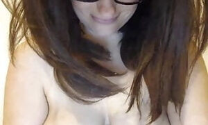 Bashful cougar in glasses with saggy bra-stuffers teases