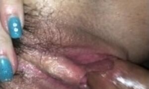 Rubbing huge clit making it grow and fucking meaty pussy