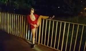 Horny amateur slut dancing naked in public. Pissing, flashing and fingering to orgasm.