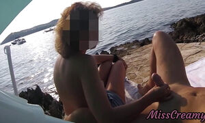 French Couple Amateur Stepmom Handjob On Nudist Beach In Greece To Her Stepson With Cumshot - MissCreamy