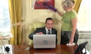 'LustyGrandmas BBW GILF Cleans His Office and His Cock!'