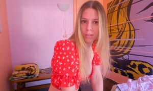 Busty Blonde Russian MILF Hostess Tricks Guest Into Quick Hard Fuck